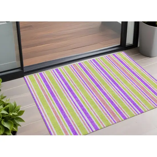 3' X 5' Purple Striped Washable Non Skid Indoor Outdoor Area Rug Photo 1