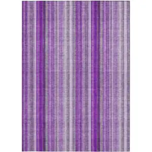 Photo of 3' X 4' Purple Striped Washable Non Skid Indoor Outdoor Area Rug