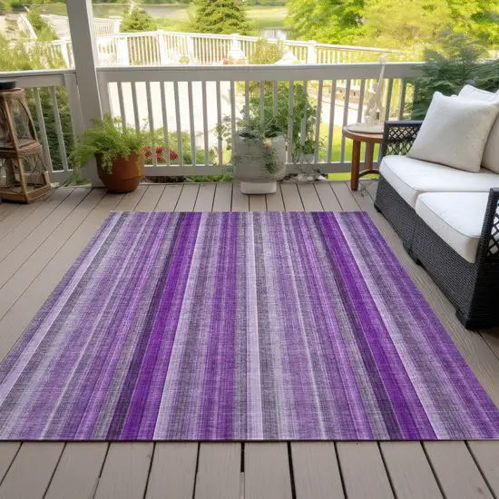 3' X 5' Purple Striped Washable Non Skid Indoor Outdoor Area Rug Photo 9