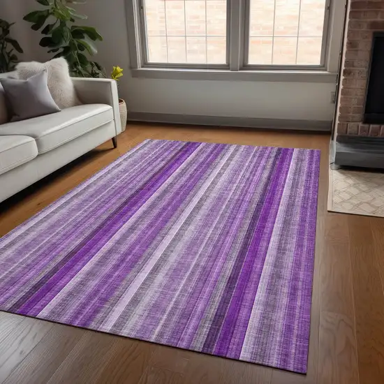 3' X 5' Purple Striped Washable Non Skid Indoor Outdoor Area Rug Photo 8