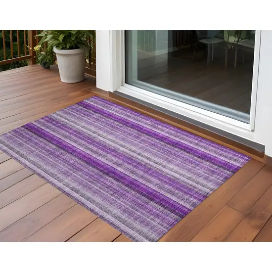 3' X 5' Purple Striped Washable Non Skid Indoor Outdoor Area Rug Photo 1