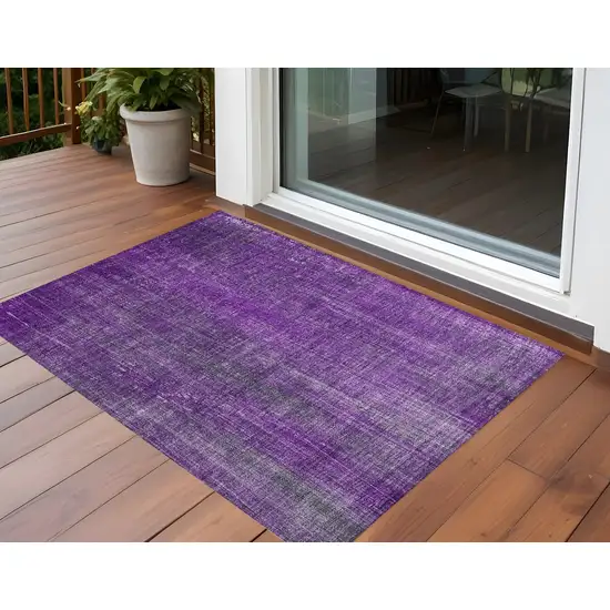 3' X 4' Purple Striped Washable Non Skid Indoor Outdoor Area Rug Photo 1