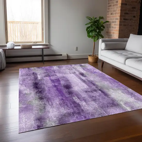 3' X 4' Purple Washable Non Skid Indoor Outdoor Area Rug Photo 9