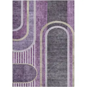 Photo of 3' X 5' Purple and Black Abstract Washable Non Skid Indoor Outdoor Area Rug