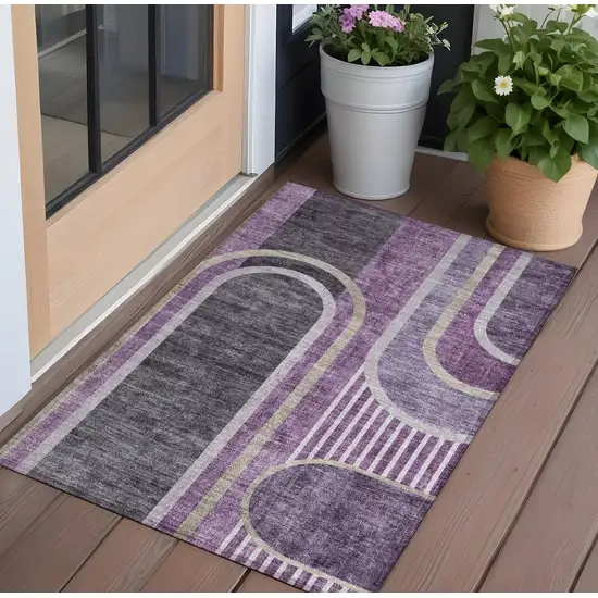 Purple and Black Abstract Washable Indoor Outdoor Area Rug Photo 1