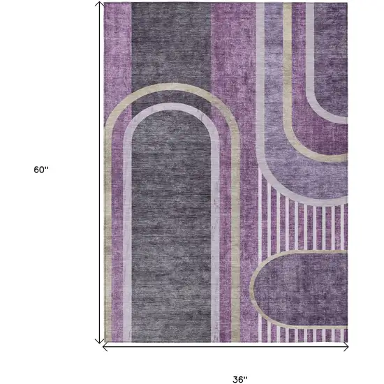 3' X 5' Purple and Black Abstract Washable Non Skid Indoor Outdoor Area Rug Photo 3