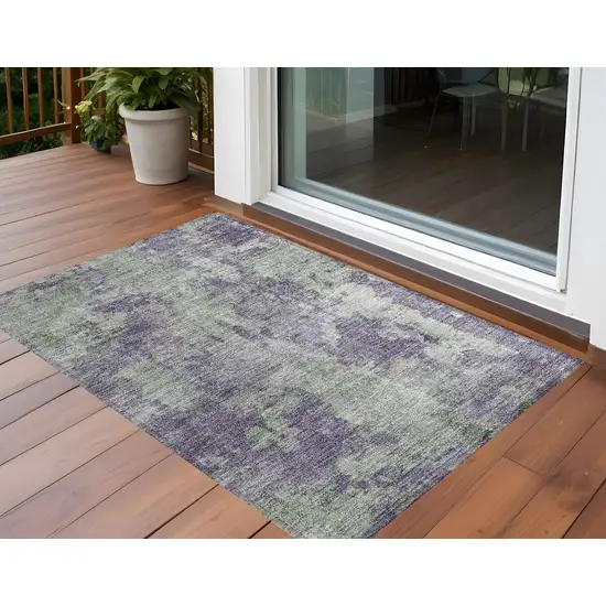 3' X 4' Purple and Green Abstract Washable Non Skid Indoor Outdoor Area Rug Photo 1