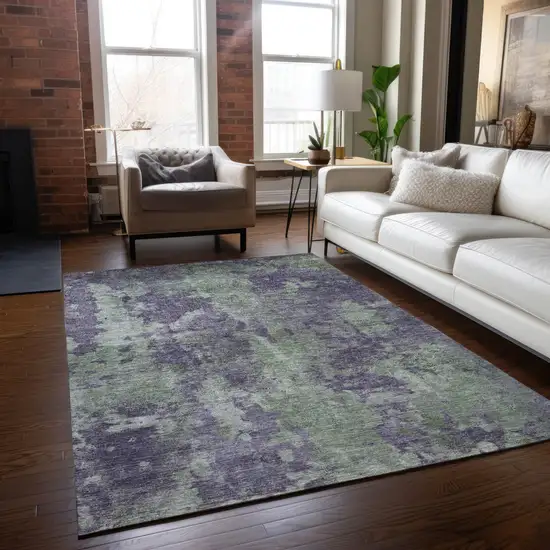 3' X 4' Purple and Green Abstract Washable Non Skid Indoor Outdoor Area Rug Photo 9