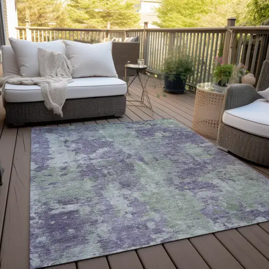 3' X 4' Purple and Green Abstract Washable Non Skid Indoor Outdoor Area Rug Photo 8