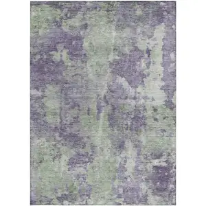 Photo of 3' X 5' Purple and Green Abstract Washable Non Skid Indoor Outdoor Area Rug