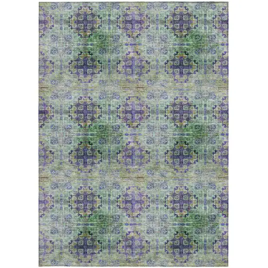 Purple and Green Floral Medallion Washable Non Skid Indoor Outdoor Area Rug Photo 5