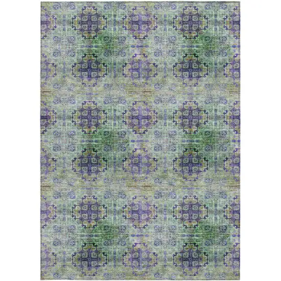 3' X 4' Purple and Green Floral Medallion Washable Non Skid Indoor Outdoor Area Rug Photo 2