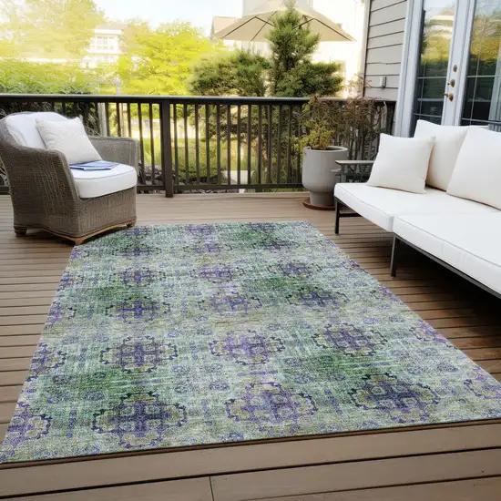 3' X 4' Purple and Green Floral Medallion Washable Non Skid Indoor Outdoor Area Rug Photo 8