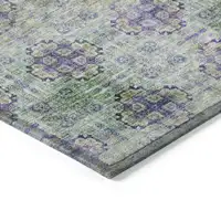 Photo of 3' X 4' Purple and Green Floral Medallion Washable Non Skid Indoor Outdoor Area Rug