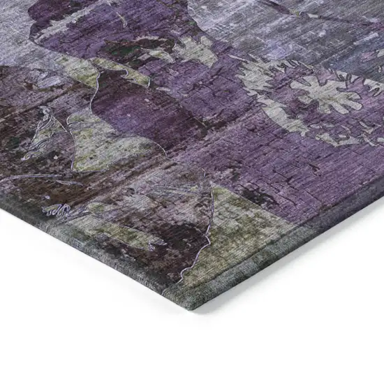 3' X 4' Purple and Green Floral Washable Non Skid Indoor Outdoor Area Rug Photo 6