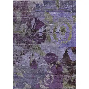 Photo of 3' X 4' Purple and Green Floral Washable Non Skid Indoor Outdoor Area Rug