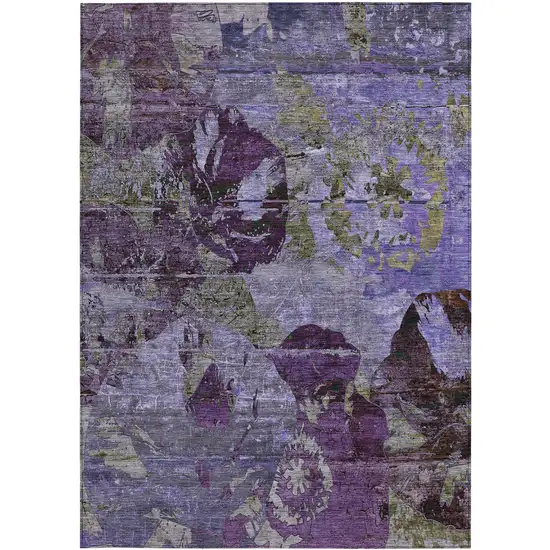 3' X 4' Purple and Green Floral Washable Non Skid Indoor Outdoor Area Rug Photo 4