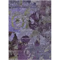 Photo of 3' X 5' Purple and Green Floral Washable Non Skid Indoor Outdoor Area Rug