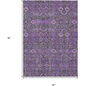 Photo of 3' X 4' Purple and Green Floral Washable Non Skid Indoor Outdoor Area Rug