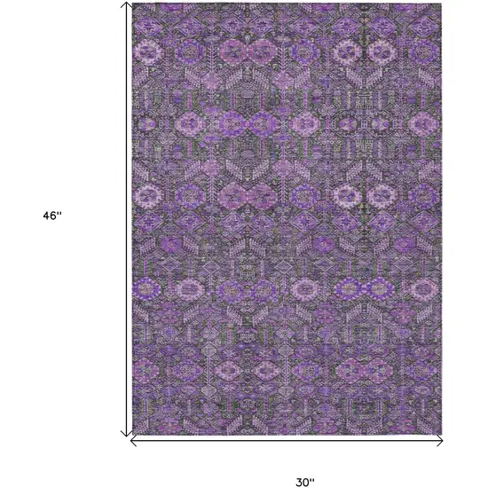 3' X 4' Purple and Green Floral Washable Non Skid Indoor Outdoor Area Rug Photo 3