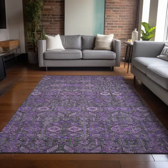 3' X 4' Purple and Green Floral Washable Non Skid Indoor Outdoor Area Rug Photo 9