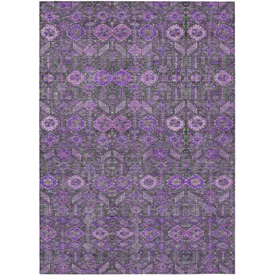 3' X 5' Purple and Green Floral Washable Non Skid Indoor Outdoor Area Rug Photo 2