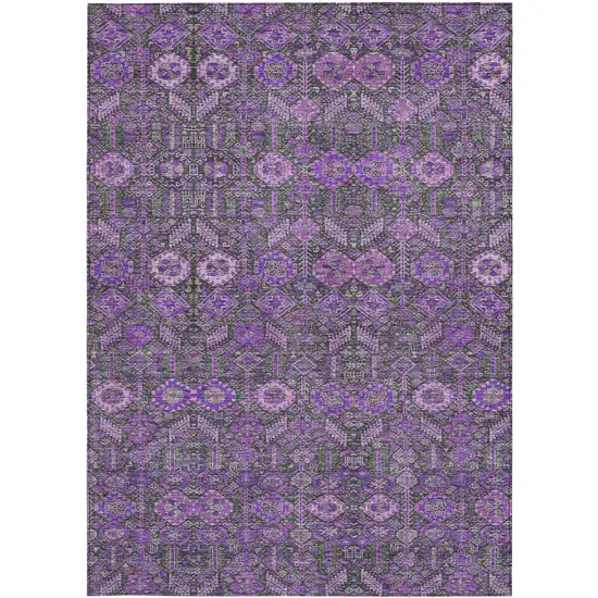 3' X 5' Purple and Green Floral Washable Non Skid Indoor Outdoor Area Rug Photo 4