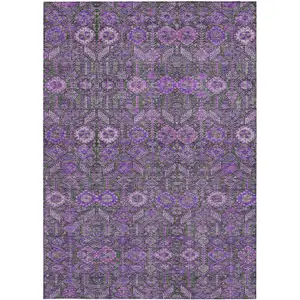 Photo of 3' X 5' Purple and Green Floral Washable Non Skid Indoor Outdoor Area Rug