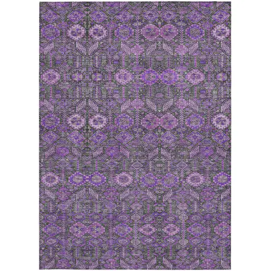 3' X 5' Purple and Green Floral Washable Non Skid Indoor Outdoor Area Rug Photo 4