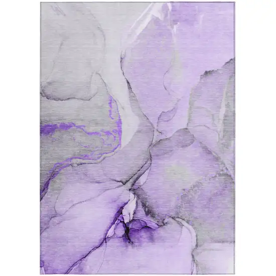 Purple and Ivory Abstract Washable Non Skid Indoor Outdoor Area Rug Photo 7