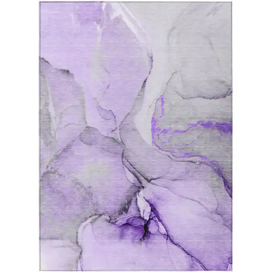 3' X 5' Purple and Ivory Abstract Washable Non Skid Indoor Outdoor Area Rug Photo 2