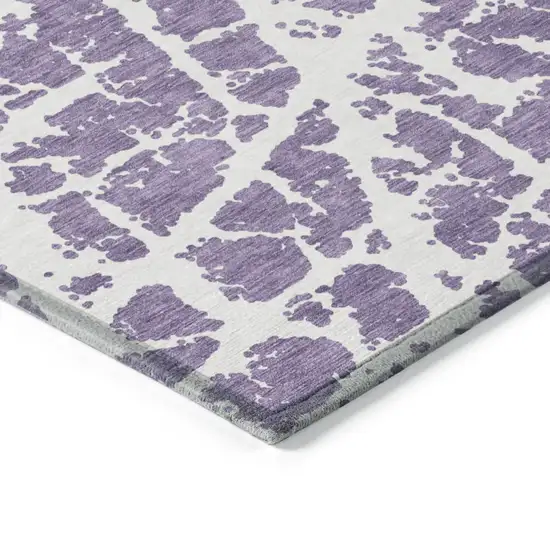 3' X 4' Purple and White Abstract Washable Non Skid Indoor Outdoor Area Rug Photo 6