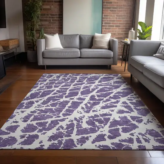 3' X 4' Purple and White Abstract Washable Non Skid Indoor Outdoor Area Rug Photo 9