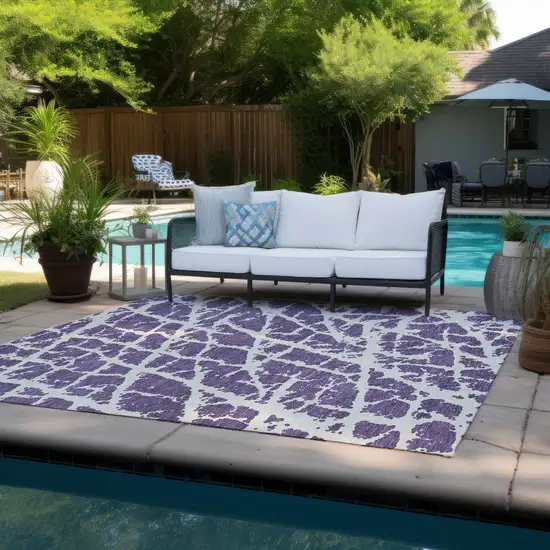 3' X 5' Purple and White Abstract Washable Non Skid Indoor Outdoor Area Rug Photo 8