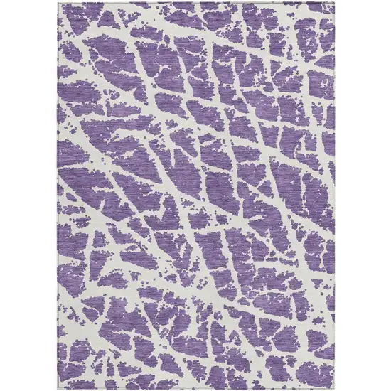 3' X 5' Purple and White Abstract Washable Non Skid Indoor Outdoor Area Rug Photo 4