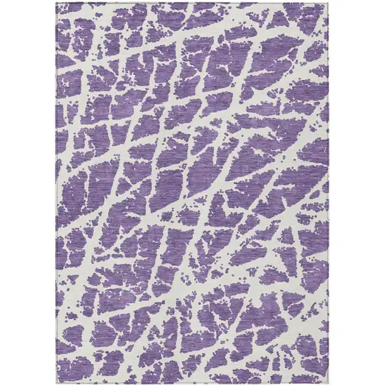 Purple and White Abstract Washable Non Skid Indoor Outdoor Area Rug Photo 2