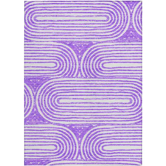 3' X 4' Purple and White Abstract Washable Non Skid Indoor Outdoor Area Rug Photo 4