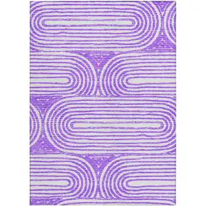 Photo of 3' X 4' Purple and White Abstract Washable Non Skid Indoor Outdoor Area Rug