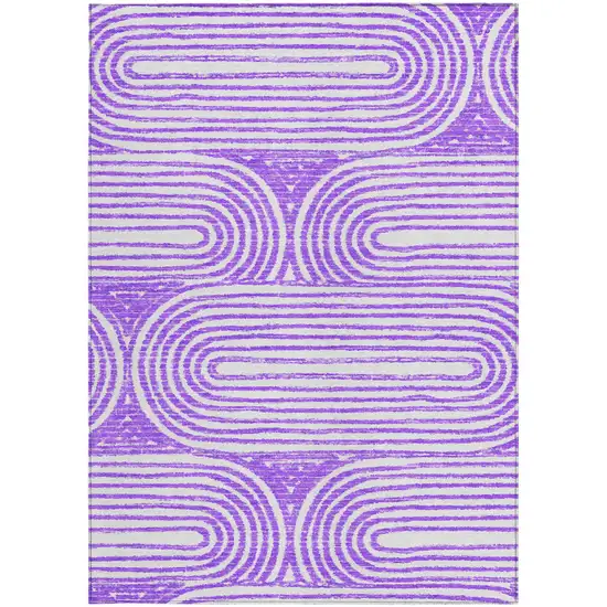 3' X 4' Purple and White Abstract Washable Non Skid Indoor Outdoor Area Rug Photo 5