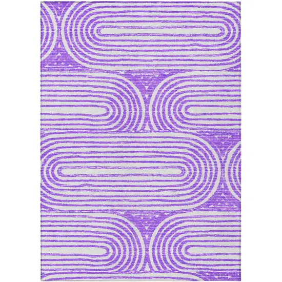 3' X 5' Purple and White Abstract Washable Non Skid Indoor Outdoor Area Rug Photo 2