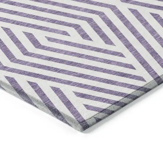 3' X 4' Purple and White Geometric Washable Non Skid Indoor Outdoor Area Rug Photo 7