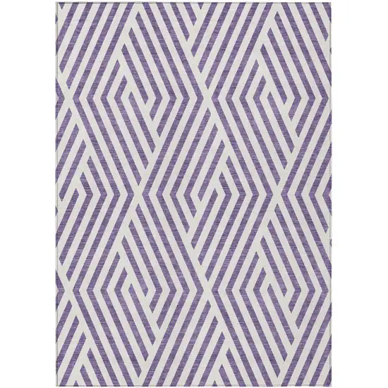 3' X 4' Purple and White Geometric Washable Non Skid Indoor Outdoor Area Rug Photo 2