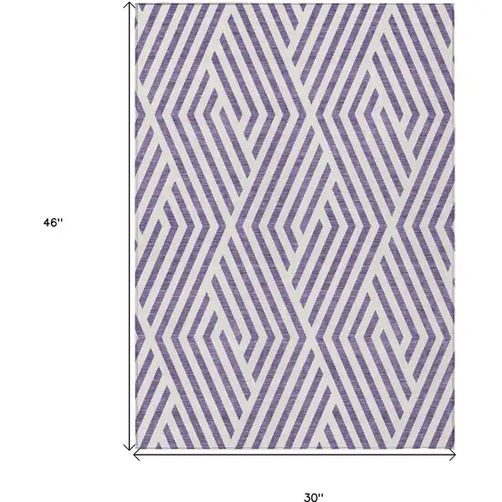 3' X 4' Purple and White Geometric Washable Non Skid Indoor Outdoor Area Rug Photo 3