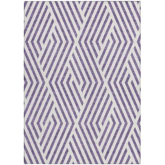 Purple and White Geometric Washable Non Skid Indoor Outdoor Area Rug Photo 5