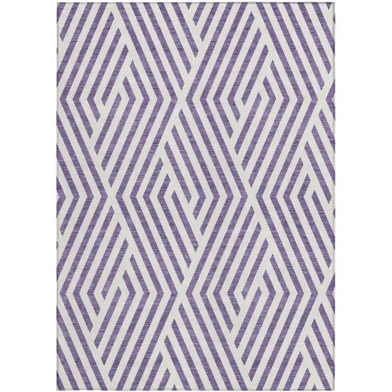 3' X 5' Purple and White Geometric Washable Non Skid Indoor Outdoor Area Rug Photo 4