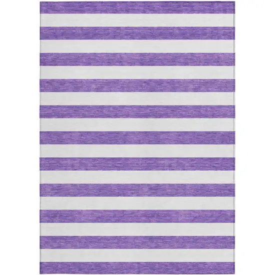 Purple and White Striped Washable Non Skid Indoor Outdoor Area Rug Photo 4