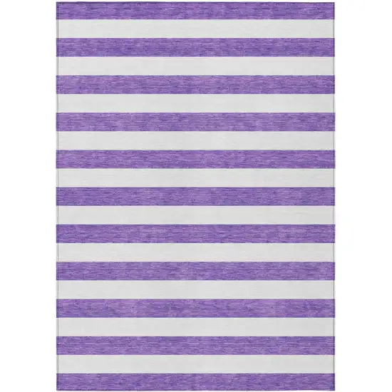 Purple and White Striped Washable Non Skid Indoor Outdoor Area Rug Photo 2