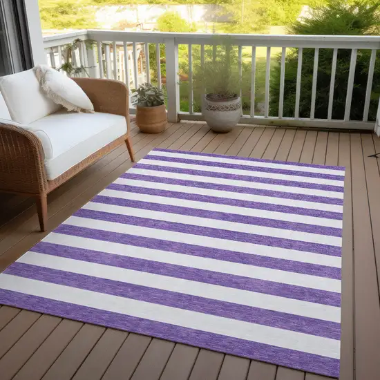 3' X 4' Purple and White Striped Washable Non Skid Indoor Outdoor Area Rug Photo 8