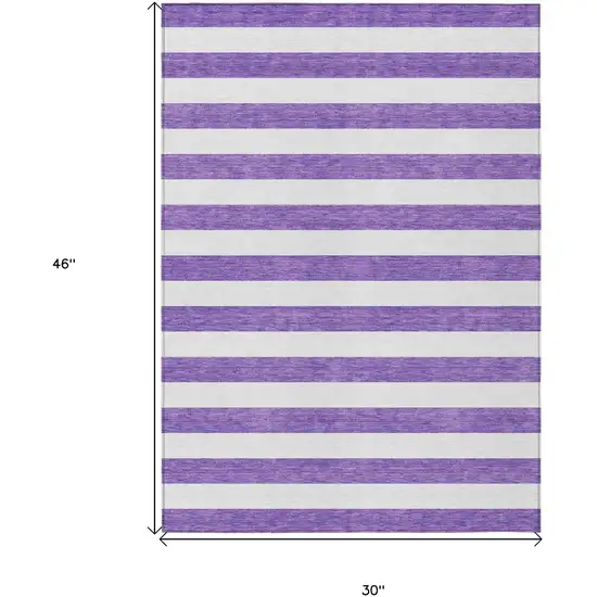 3' X 4' Purple and White Striped Washable Non Skid Indoor Outdoor Area Rug Photo 3