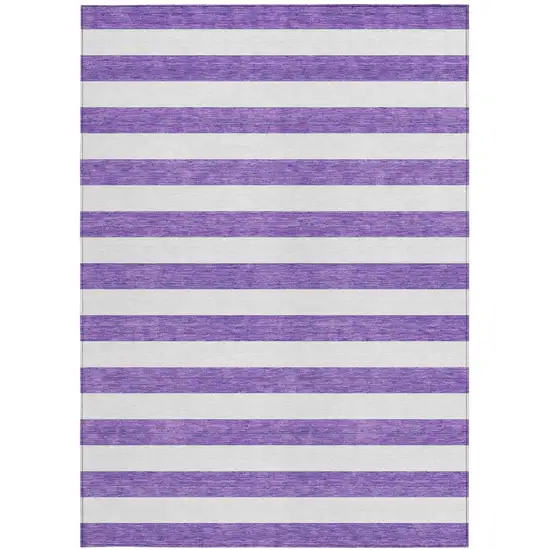 Purple and White Striped Washable Non Skid Indoor Outdoor Area Rug Photo 5